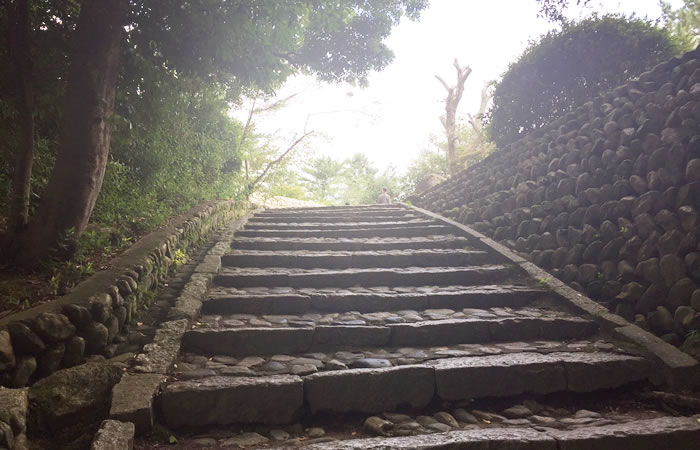 上野公園内の石階段を登る