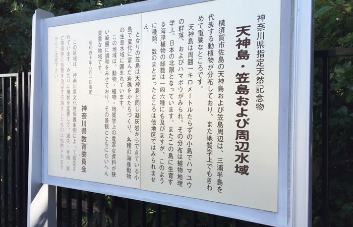 神奈川県指定の天然記念物を現す看板